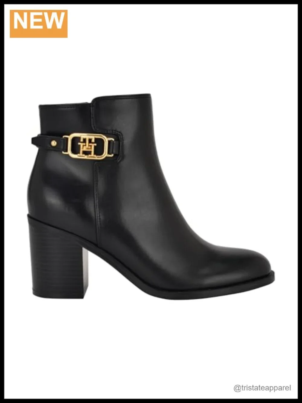 Faux Leather Ankle Bootie with Block Heel and Zipper Closure